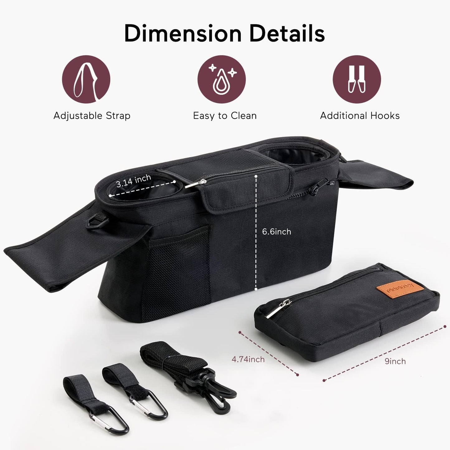 Momcozy Universal Stroller Organizer, 2 Insulated Cup Holders, Removable Zip Pocket, Adjustable Straps, Large Capacity Baby Essentials Compact Design, Fits Any Stroller (Multicolor)