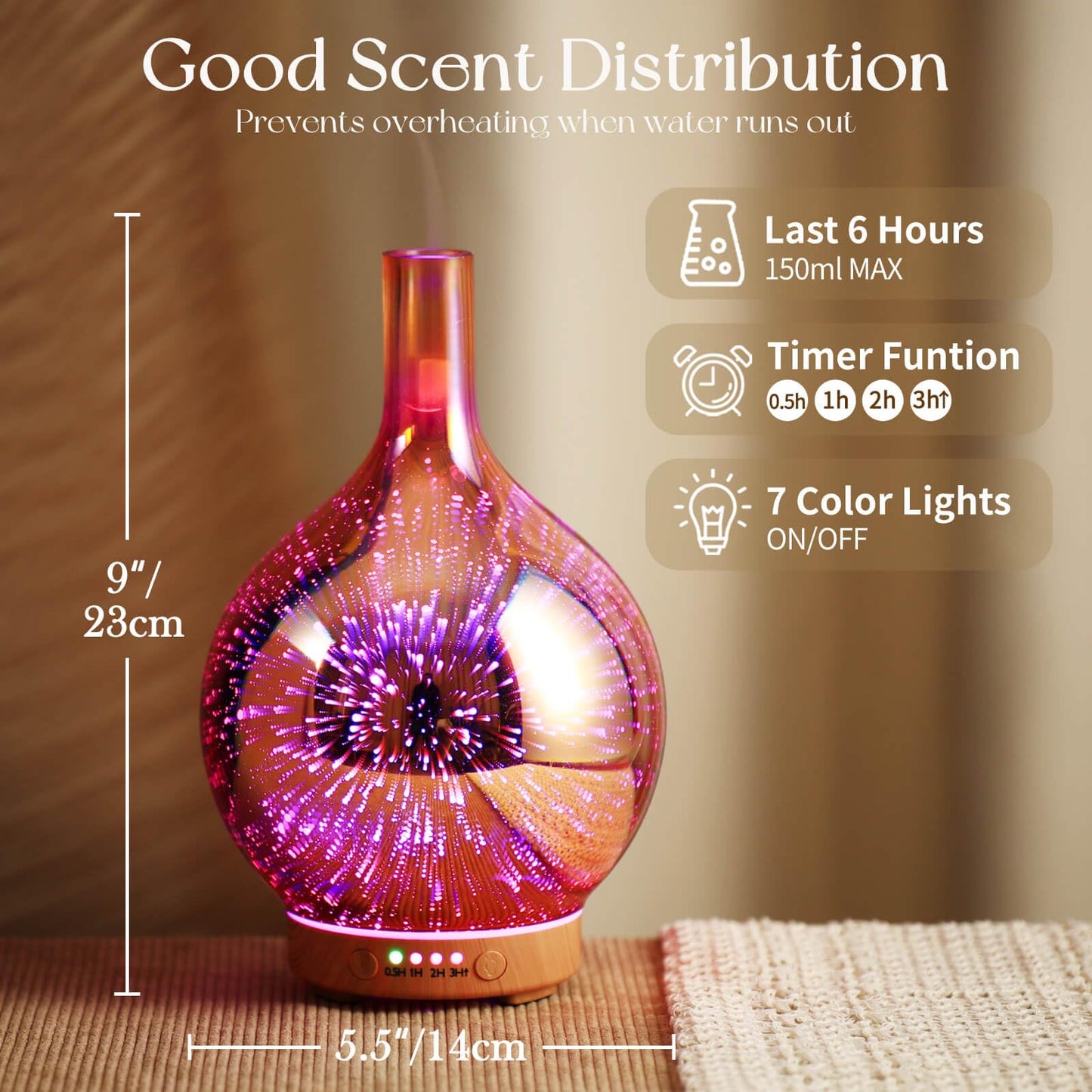 Porseme 3D Essential Oil Diffuser Cool Mist Humidifier Ultrasonic Aromatherapy Diffuser,150ml Last 6h,Auto Shut-Off,Air Refresh,Decoration for Home,Office,Yoga,Baby,Sleep
