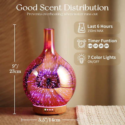 Porseme 3D Essential Oil Diffuser Cool Mist Humidifier Ultrasonic Aromatherapy Diffuser,150ml Last 6h,Auto Shut-Off,Air Refresh,Decoration for Home,Office,Yoga,Baby,Sleep