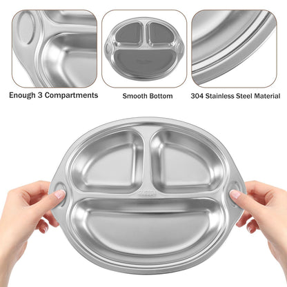 Mrs. Chou® Stainless Steel Baby Suction Plates Divided Designed for Babies and Toddlers, Made of 100% Food-Grade Materials Ideal for Baby-Led Weaning BPA-Free Toddler Feeding Supplies Dishwasher Safe