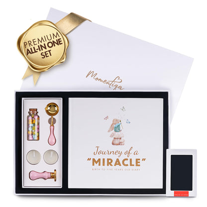 Keepsake Memory Book for Baby Boy or Girl First 5 Years, All-in-One Keepsake Box with Wax Seal Kit and Footprint Kit Included, Elegant Milestone Scrapbook Gift Set with Photo Album