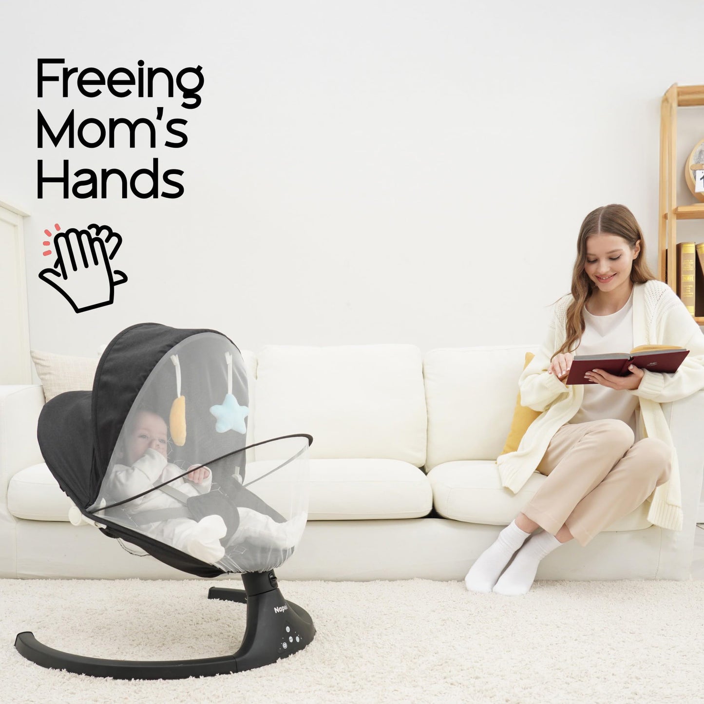 Baby Swings for Infants to Toddler, Electric Baby Swing and Infant Swings for Newborn, 10 Music with Remote Control and Bluetooth, 5 Swing Angles with Gentle Speed, 2 Seat Position, 0-9 Month (Gray)
