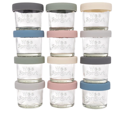 WeeSprout Glass Baby Food Storage Jars w/Lids (8 oz, 8 Pack Set) Snack, Puree, Reusable Small Containers, Breast Milk, Fridge or Freezer, Microwave & Dishwasher Safe, Essential Must Have for Infants