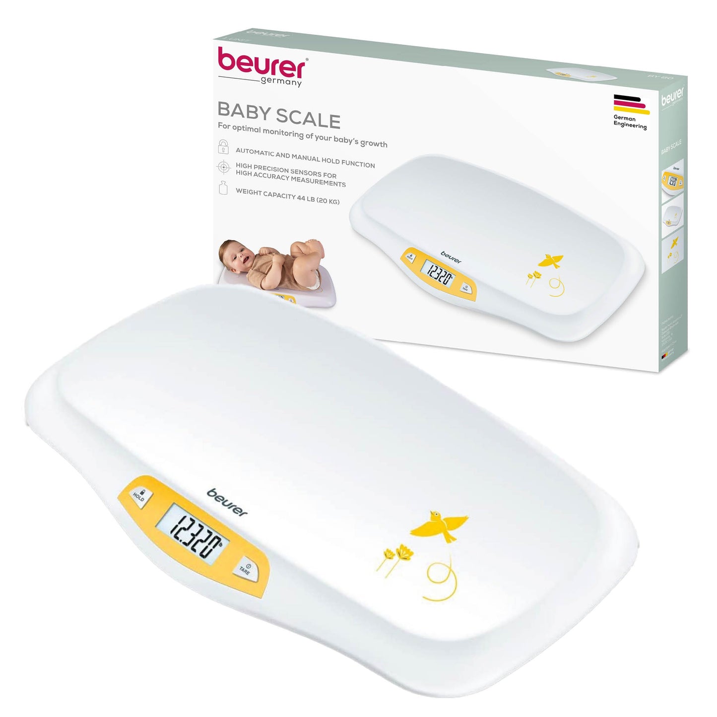 Beurer BY82 Multifunctional Baby Scale for Infants, Pets, Kids, & Adults up to 396lbs, Measures in 4 Units with Backlit Digital Display & Hold Function for Accuracy, Animal Scale for Cats and Dogs