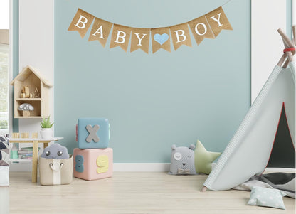 Baby Boy Burlap Banner for Baby Shower Decorations and Gender Reveal Party (Light Blue Heart)