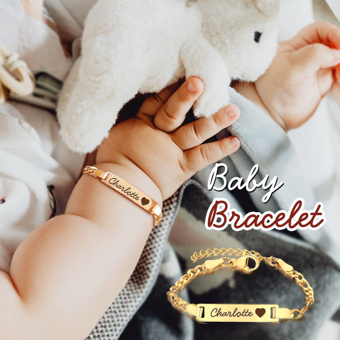 Custom Birthstone Name Bracelet – 18K Gold Plated – Personalised Baby & Toddler Jewellery – Ideal Birthday, Baptism & Parent-Child Gifts