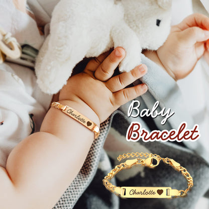 Custom Birthstone Name Bracelet – 18K Gold Plated – Personalised Baby & Toddler Jewellery – Ideal Birthday, Baptism & Parent-Child Gifts