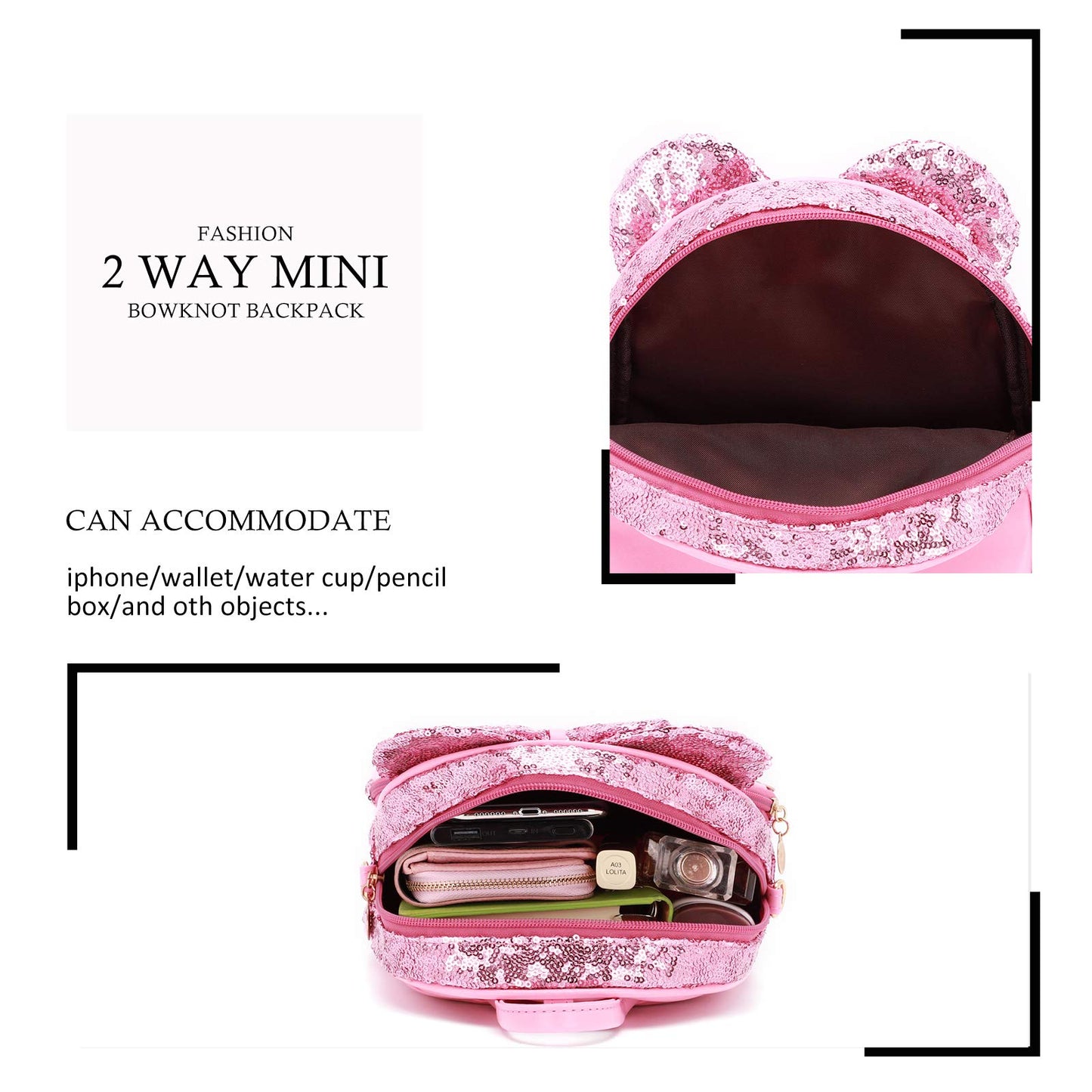 KL928 Girls Bowknot Polka Dot Cute Mini Backpack Small Daypacks Convertible Shoulder Bag Purse for Women