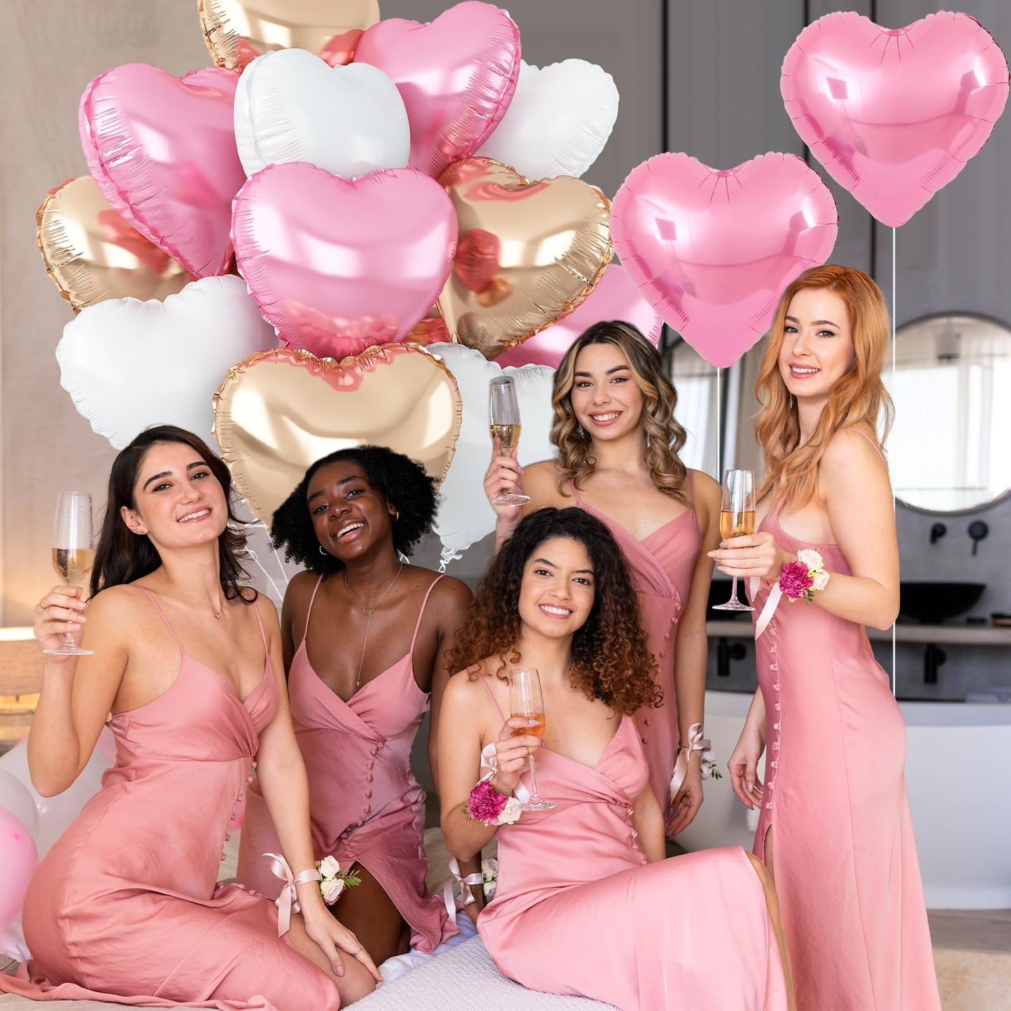 Sage Green Gold Heart Balloons,12Pcs Light Gold Heart Shaped Foil Balloons,18Inch Cream White Helium Mylar Balloon for Baby Shower Birthday Anniversary Wedding Party Decorations