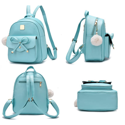 I IHAYNER Girls Bowknot 3-Pieces Fahsion Leather Backpack Backpack Purse for Women Rucksack for Ladies Shoulder Bag