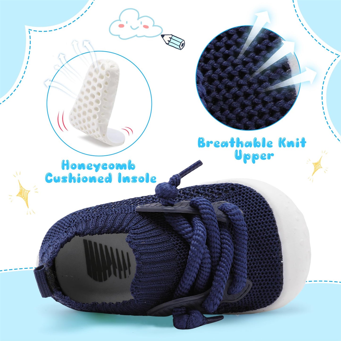 BARERUN Baby Shoes Baby First Walking Shoes Infant Sneakers Wide Barefoot Slip on Soft Sole Boys Girls Crib Shoe Toddler Breathable Lightweight House Socks
