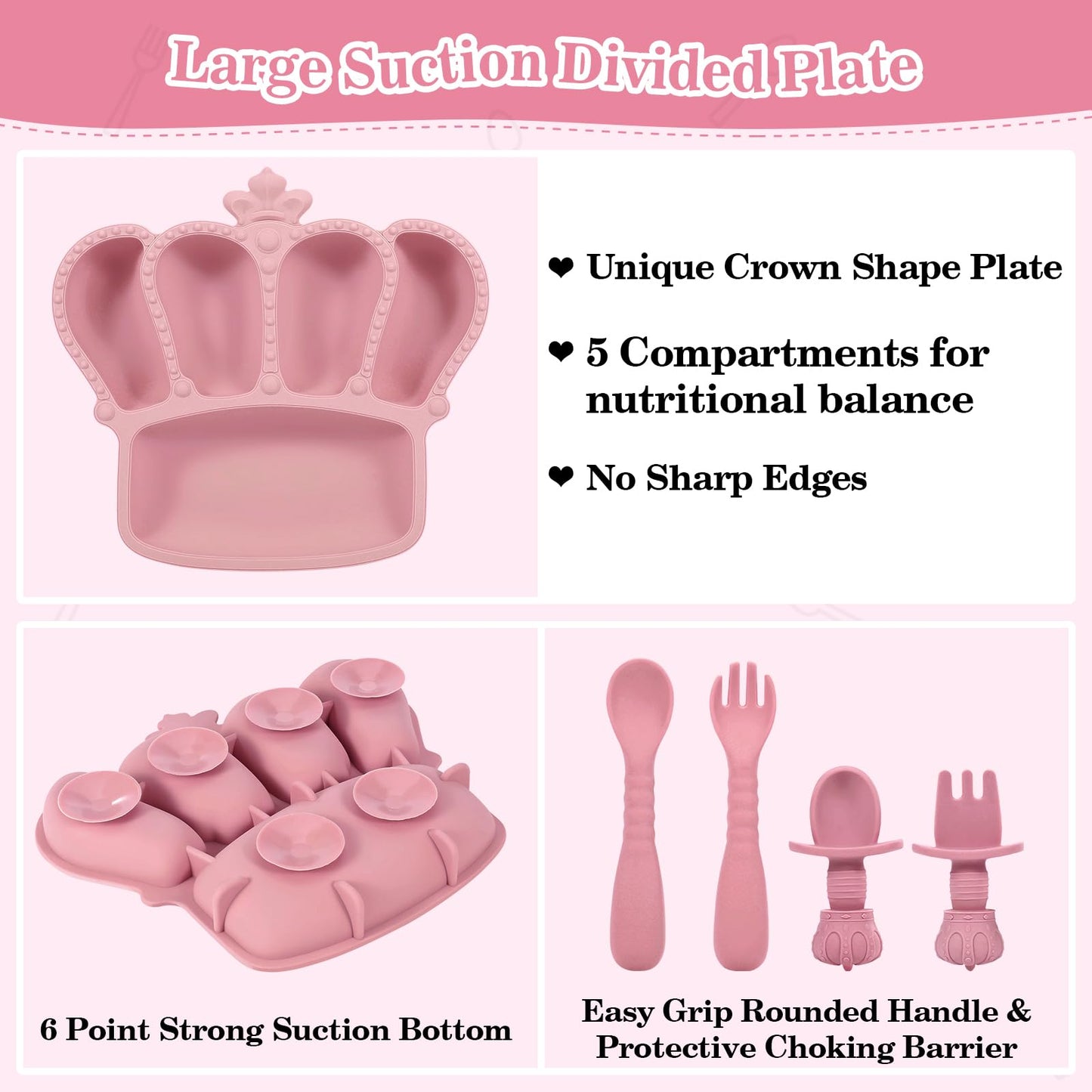 Silicone Baby Feeding Set 10 Pcs Baby Led Weaning Supplies Suction Bowl Divided Plate Baby Bibs Fruit Feeder Baby Spoons Forks Sippy Cup Toddler Utensil Sets Baby Essentials for Newborn Gift