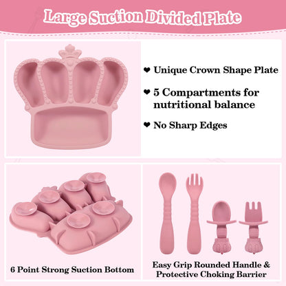 Silicone Baby Feeding Set 10 Pcs Baby Led Weaning Supplies Suction Bowl Divided Plate Baby Bibs Fruit Feeder Baby Spoons Forks Sippy Cup Toddler Utensil Sets Baby Essentials for Newborn Gift