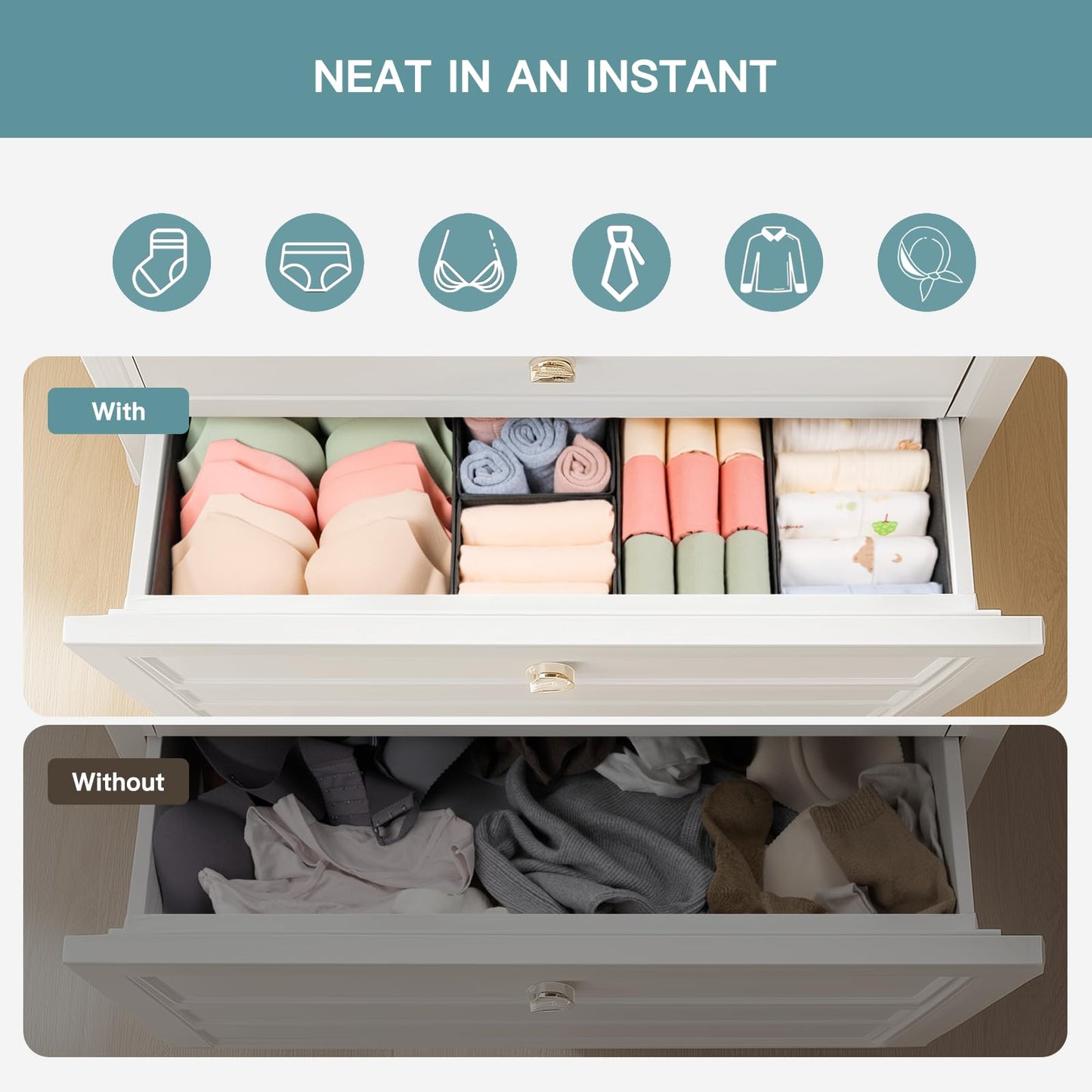 Criusia Drawer Organizer Clothes, 10 Pack Dresser Organizer for Baby Clothes, Underwear, Sock- Foldable Closet Organization and Storage Dividers Bins for Nursery, Bedroom (Beige)