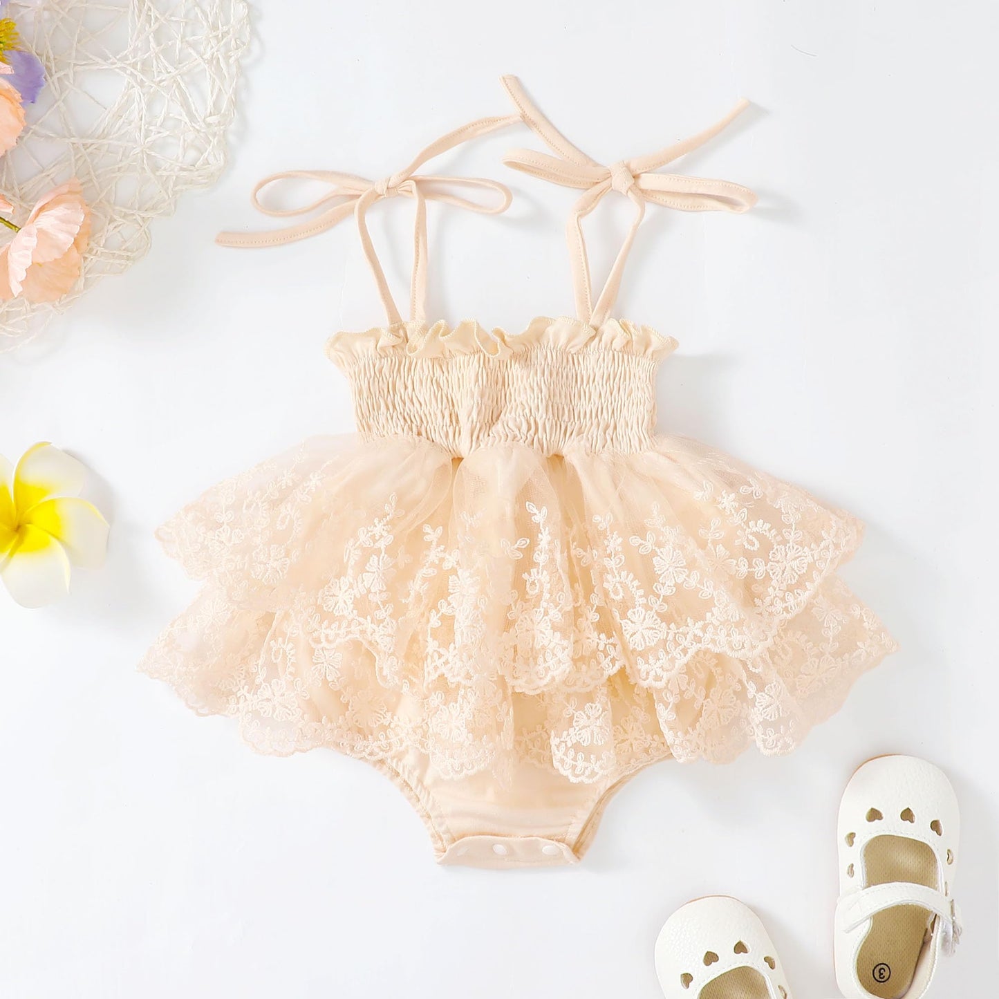 MERSARIPHY Newborn Baby Girl Summer Outfit Sleeveless Ruffle Smocked Halter Tulle Romper Dress One-piece Jumpsuit Clothes