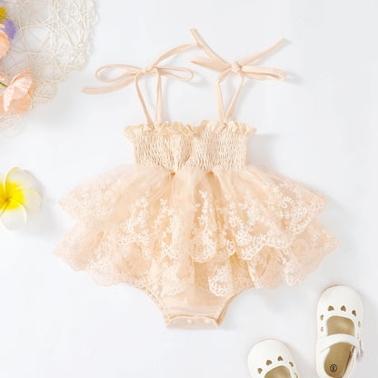 MERSARIPHY Newborn Baby Girl Summer Outfit Sleeveless Ruffle Smocked Halter Tulle Romper Dress One-piece Jumpsuit Clothes