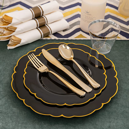 Morejoy 175PCS Rose Gold & Silver Plastic Dinnerware Set: 25 Plates, 25 Forks, 25 Knives, 25 Spoons, 25 Cups, 25 Napkins - Perfect for Wedding & Party