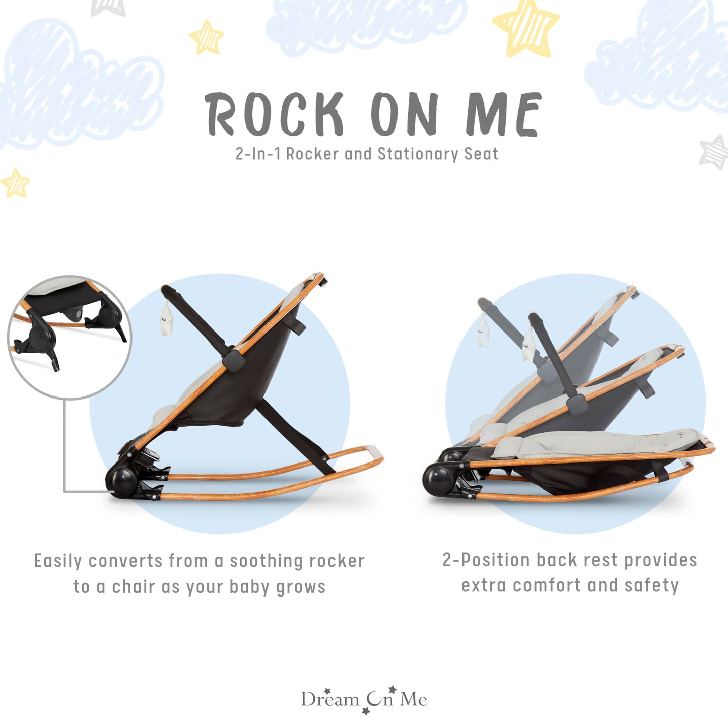 Dream on Me Rock With Me 2-in-1 Baby Rocker and Stationary Seat, Baby Rocker Seat for Infant with Removable Toy Bar, Baby Rocker Chair with Soothing Music & Vibration, 0-6 Months, Upto 20 Lbs