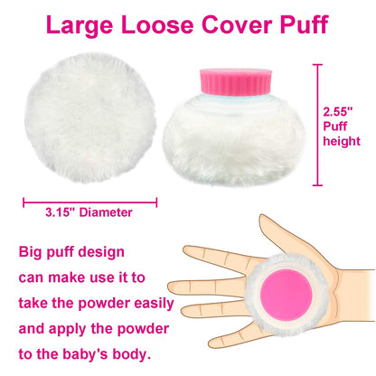 BPA Free Baby Powder Puff Box, Large 2.8" Fluffy Body After-Bath Powder Case, Baby Care Face/Body Villus Powder Puff Container, Makeup Cosmetic Talcum Powder Container with Hand Holder (Pink)