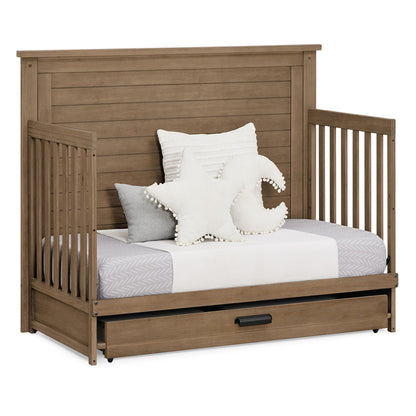 Delta Children Simmons Kids Caden 6-in-1 Convertible Crib with Trundle Drawer, Greenguard Gold Certified, Rustic Mist