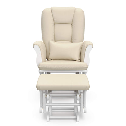 Storkcraft Tuscany Custom Glider and Ottoman with Free Lumbar Pillow (White/Slate Gray Swirl) - Cleanable Upholstered Comfort Rocking Nursery Chair with Ottoman