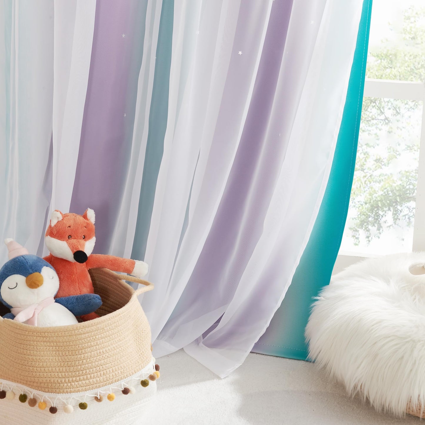 NICETOWN Nursery Curtains for Kids, Farmhouse Blackout Curtain Panels for Bedroom, Double Layer Star Hollow-Out Grommet Aesthetic Living Room Toddler Window Curtains, 2 Pcs, W52 x L84, Biscotti Beige