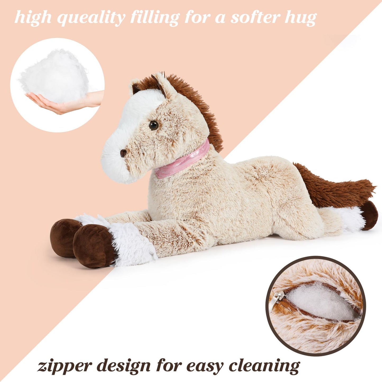 Tezituor 47 Inch Giant Horse Stuffed Animal, 4ft Realistic Chocolate Stuffed Horse Plush Toy, Hugging Soft Horse Pony Plush Pillow for Boys Girls,