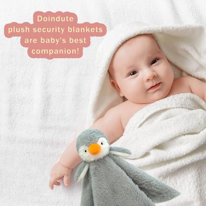 Baby Gray Penguin Soft Stuffed Animal Security Blanket, Plush Penguin Character Lovey Blanket, Baby Shower/Nursery Gift, Newborn Infant Toddler Snuggle Blankie for Girls Boys, 14 Inches