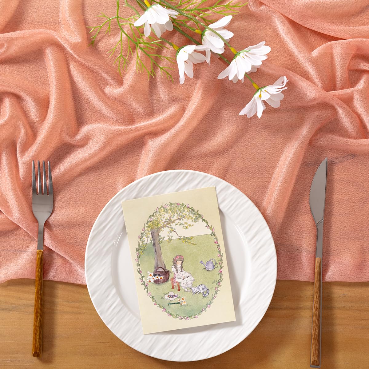 Socomi Blush Pink Gauze Table Runner Chiffon Like Wedding Table Runner 120 inches Long Boho Rustic for Bridal Shower Decorations Baby Shower