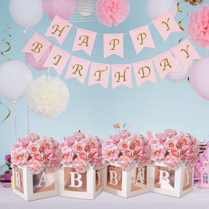4 Pcs Baby Shower Flower Boxes Centerpieces Decoration Rose Gold Baby Block Floral Holder Centerpiece Baby In Bloom Gender Reveal Birthday Party Decors Table Display Its A Girl Its A Boy