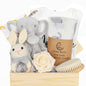 Baby Gift Set for Newborn, Baby Shower Gifts, Wooden Baby Gift Basket Essentials Includes Infant Swaddle Blanket Onesies Rattle Toy Hair Bursh, New Born Baby Christmas Gifts for Girls Boys