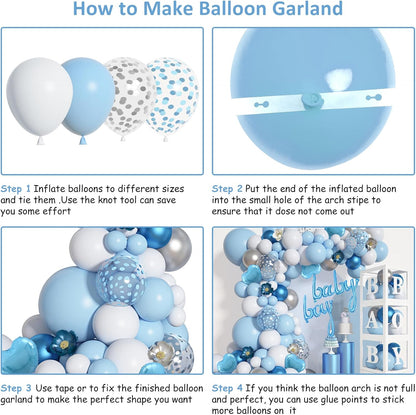 Amandir 137pcs Baby Blue Balloons Baby Shower Decorations for Boy with Baby Boxes, White Blue Balloon Arch Kit Baby Boxes with Letter (A-Z+Baby+Boy) for Boy 1st Birthday Gender Reveal Party Supplies