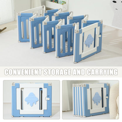 Baby Play Pen - 14 Panels Extra Large Foldable Playpen for Toddlers, UFO Portable Fence, Gate, Yard - Blue