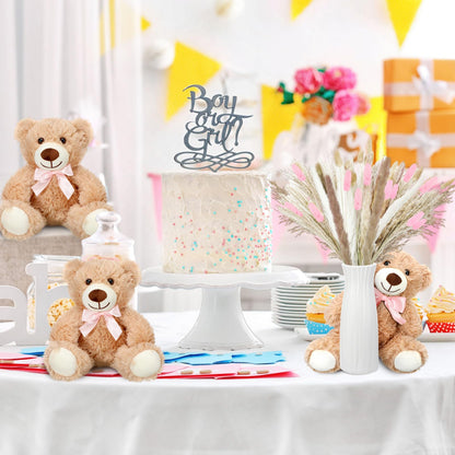 6 Sets 123 Pcs Baby Shower Table Centerpieces Dried Pampas Decor Bear Stuffed Ceramic Look Plastic Vase with Bow for Boho Wedding Bridal Shower Flowers Table Decorations(Brown,Neutral)