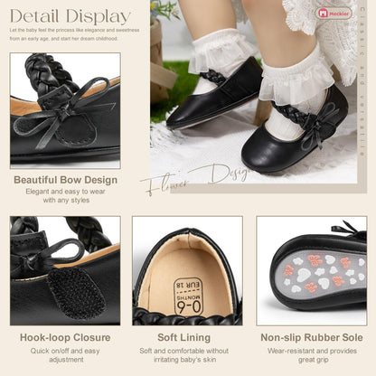 Meckior Infant Baby Girls Boys Handmade Princess Flats Toddler First Walkers Soft PU Leather Non-Slip Crib Wedding Dress Shoes