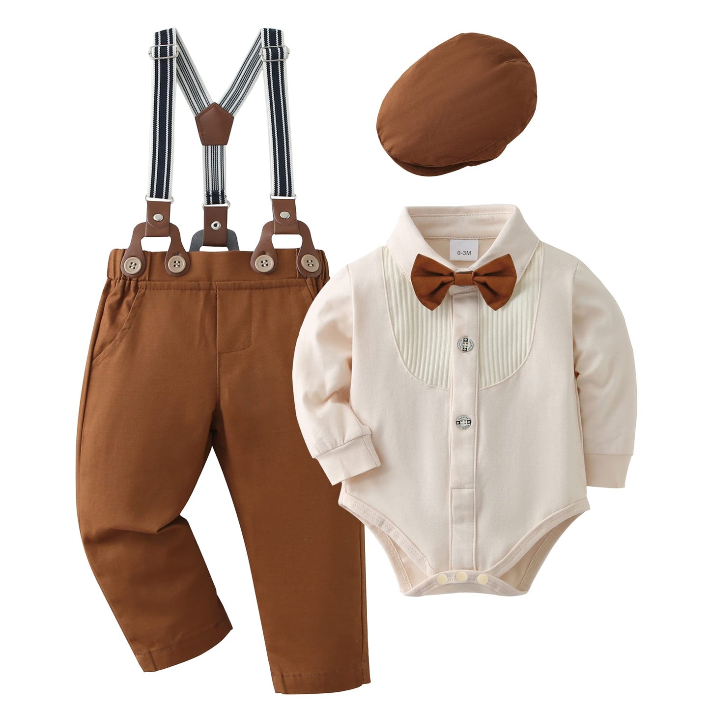 YUEMION Baby Boy Clothes Wedding Outfit Suits, 0-18 Months Infant Boy Gentleman Set, Dress Shirt+Vest+Suspender Pants+Bowtie