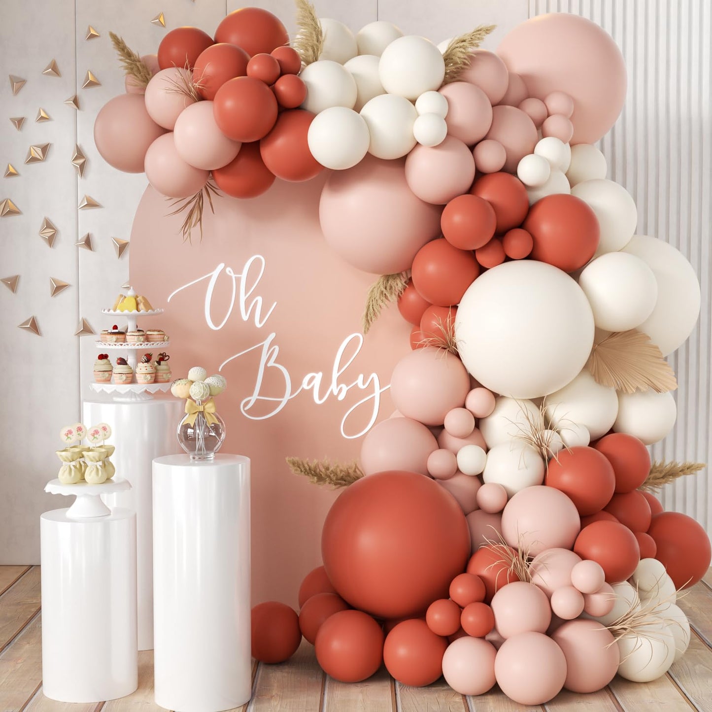 155Pcs Sage Green White Gold Balloon Garland Arch Kit with Gold Confetti Balloons for Graduation Baby Shower Decor Happy Birthday Party Wedding Jungle Decorations