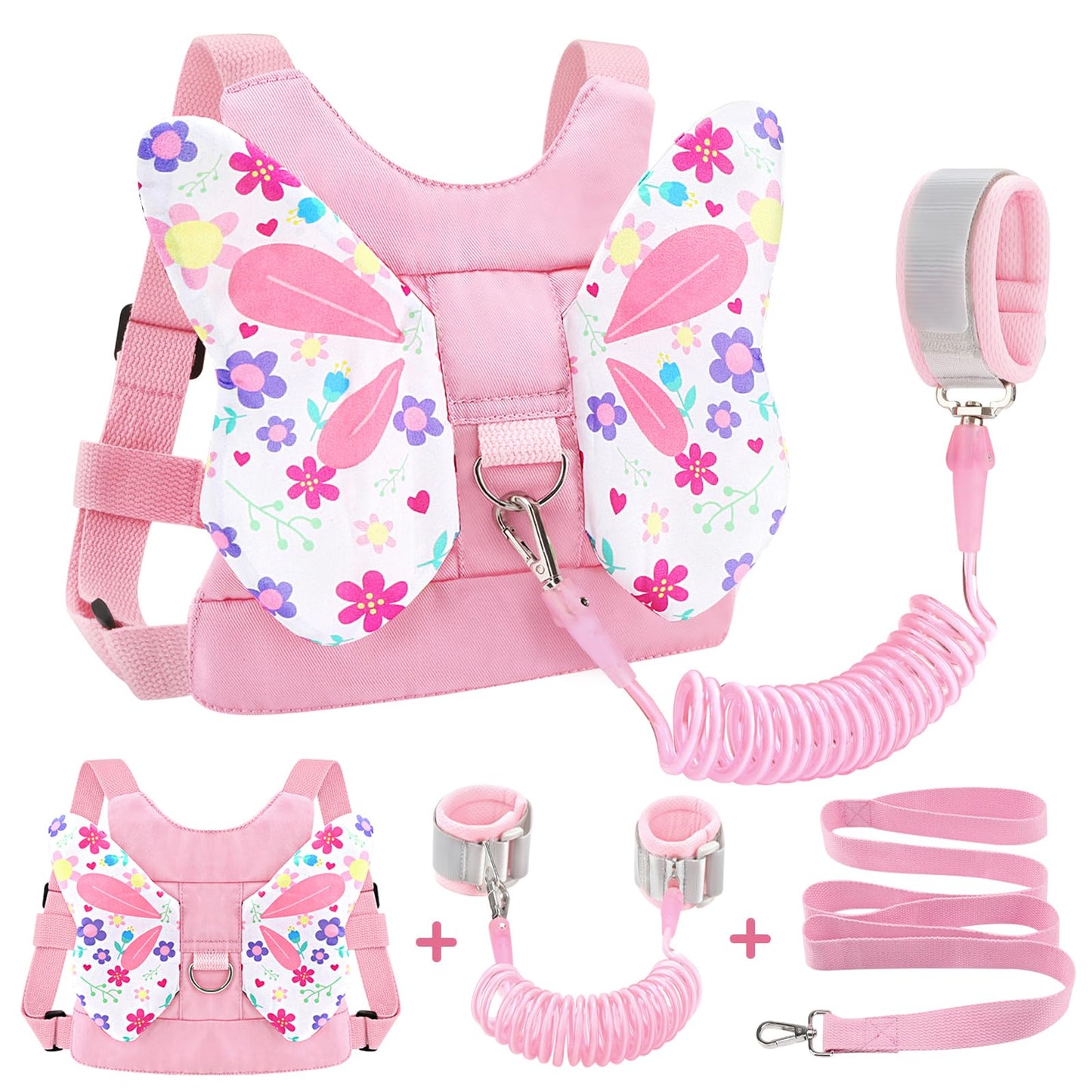 Accmor 3 in 1 Toddler Harness Leashes + Anti Lost Wrist Link, Kids Harness Children Leash for Girls, Child Anti Lost Leash Baby Cute Harness Belt Strap Hold Kids Close While Walking