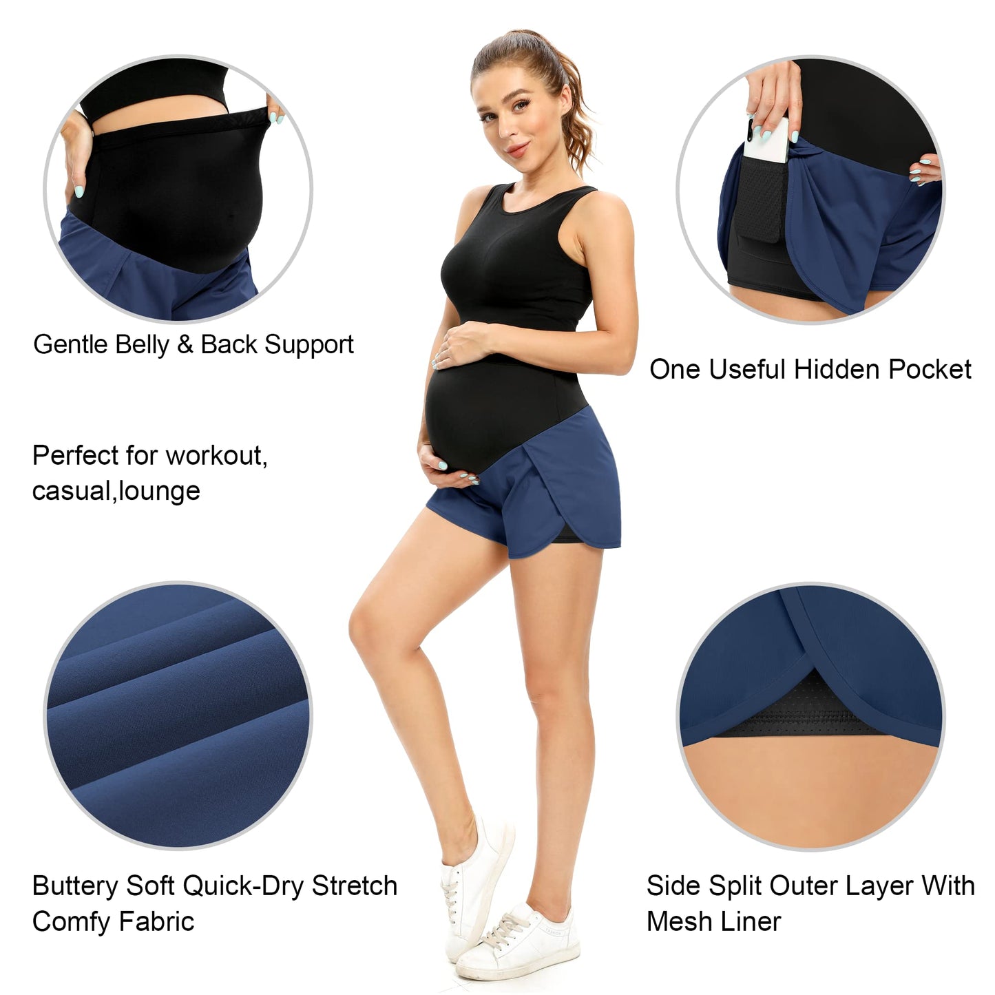 POSHGLAM Women‘s Maternity Shorts Over Belly Workout Running Casual Summer Pregnancy Shorts