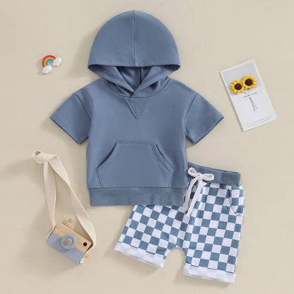 Toddler Baby Boy Summer Outfit Short Sleeve Hooded Stripes Top Casual Shorts Set Infant Newborn Clothes 6 12 18 24 Month