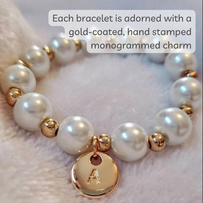 Baby Girls Monogrammed Pearl Gold Stretch Bracelet