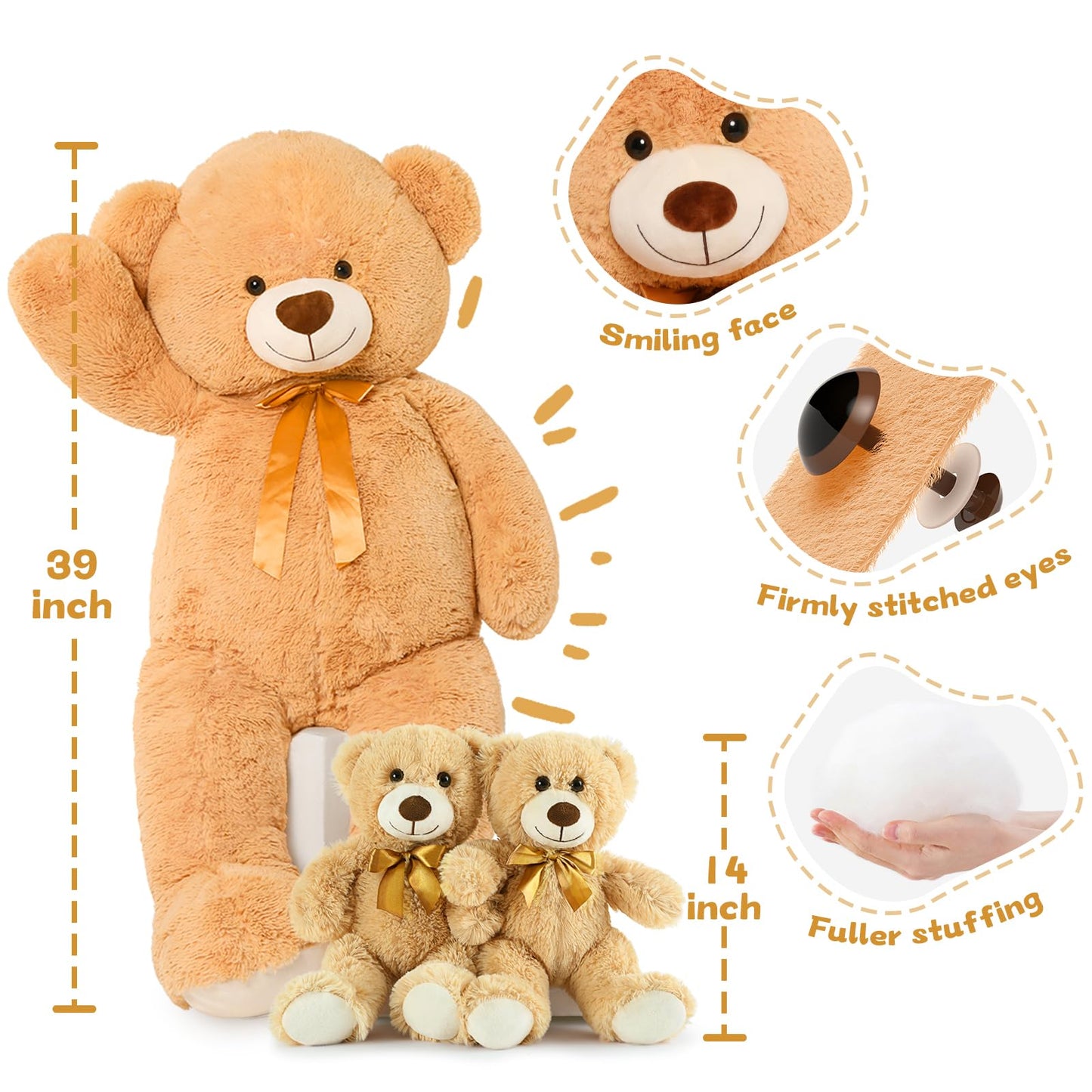MorisMos 6Pcs Teddy Bears Bulk Baby Shower, 14inch Cute Teddy Bear Stuffed Animals Plush, Small Stuffed Bears on Centerpiece Baby Shower, White