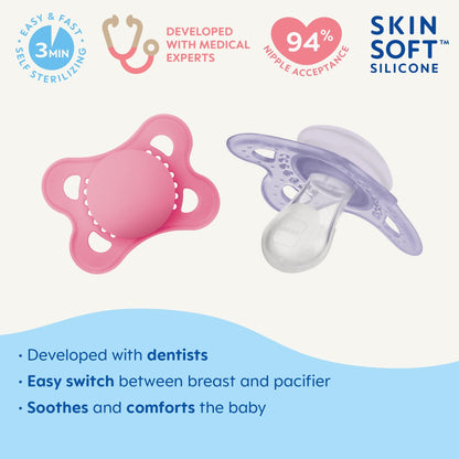 MAM Original Matte Baby Pacifiers, Binky for Boys 0-6 Months, BPA-Free Silicone Nipple, Easy to Clean, Best for Newborn Babies, Developed with Medical Experts, 2 Count Binkies with Sterilizer Case