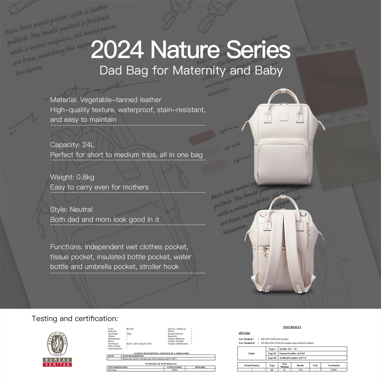 HaloVa Diaper Bag, Leather Backpack Eco-Friendly Leather Daddy Mommy Baby Bag with 24L Capacity & Multiple Pockets