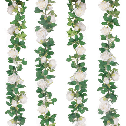TELDRASSIL 4Pcs(26 FT) Artificial Rose Vine Fake Flower Garland Fake Silk Rose Hanging Vine for Wedding Party Background Arch Garden Background Decoration (Pink)