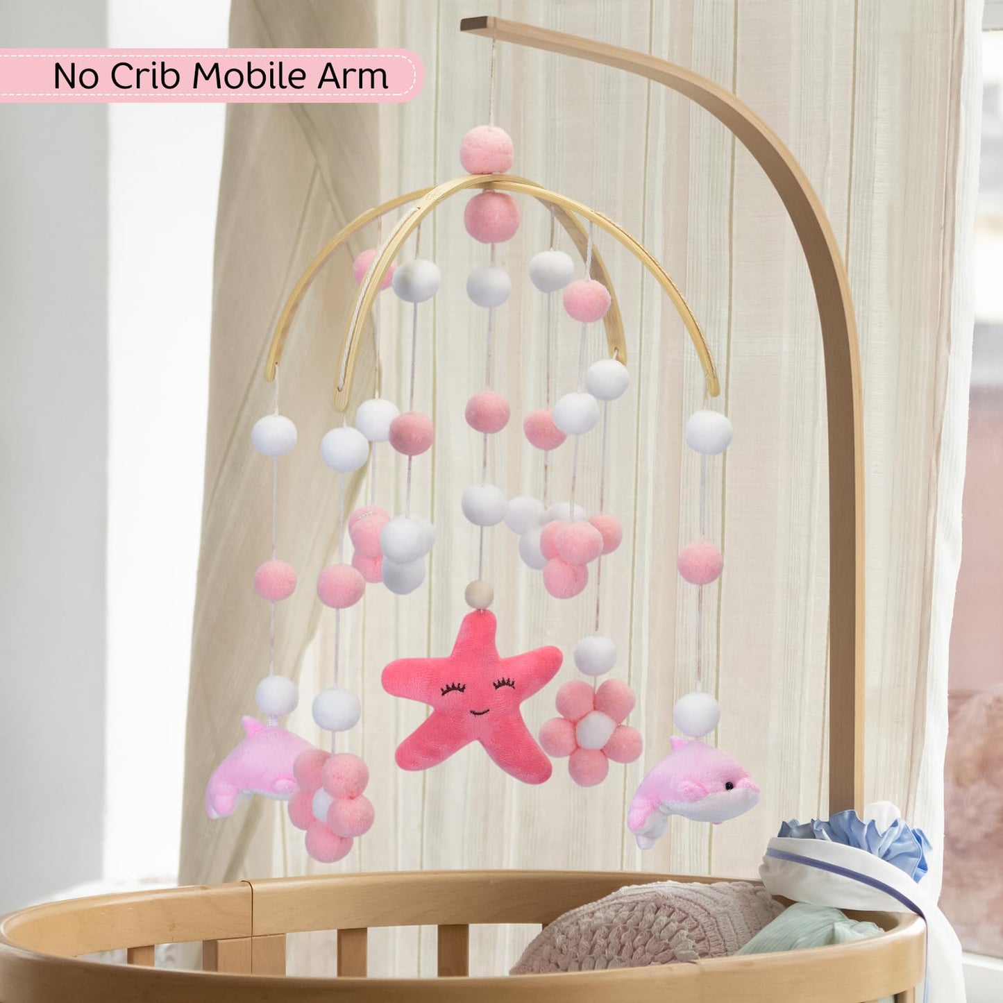 Baby Crib Mobile - Cloud Mobile for Crib, Felt Cloud Nursery, Baby Bassinet Mobile - Shower Set for Infant Bedroom Hanging Decoration (Pink)