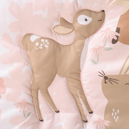 The Peanutshell 3 Piece Baby Crib Bedding Set for Girls - Newborn, Infant & Toddler Nursery Bed Set Decor with Fitted Crib Sheet, Dust Ruffle Comforter - Fairytale Forest