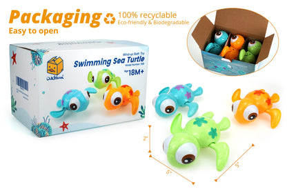 DUCKBOXX XX Wind-up Swimming Sea Turtles Bath Toy, No Battery Mold-Free Anti-Rust Interactive Montessori Toy for Kids 18M+ (Blue)