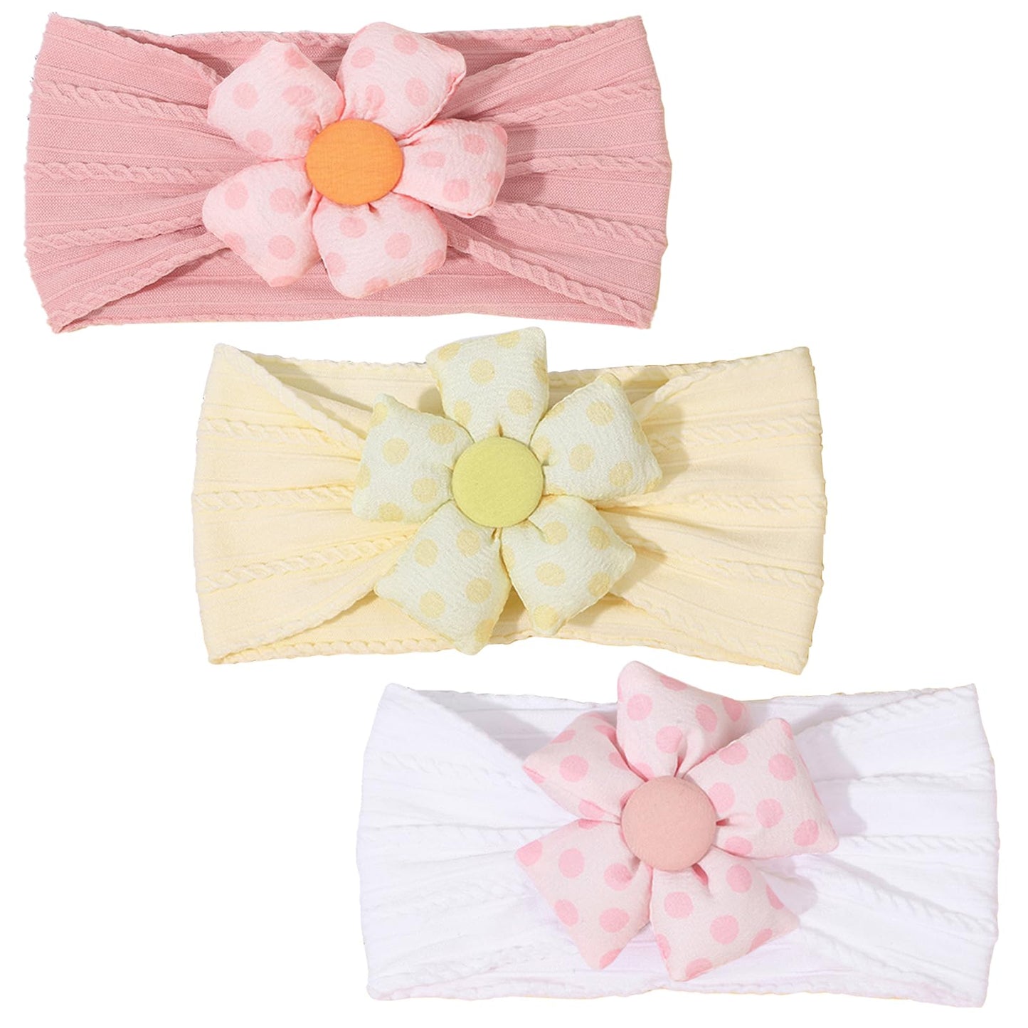 3 Pcs Baby Flower Headbands Baby Girls Nylon Headband Soft Hairbands Hair Accessories for Newborn Infant Toddler Kids (Beige Pink Khaki)