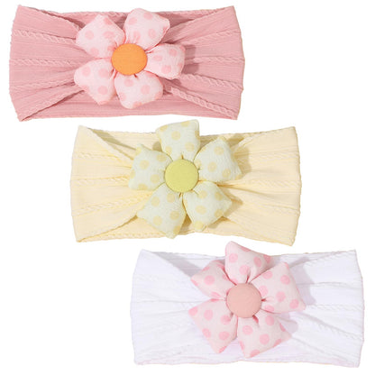3 Pcs Baby Flower Headbands Baby Girls Nylon Headband Soft Hairbands Hair Accessories for Newborn Infant Toddler Kids (Beige Pink Khaki)